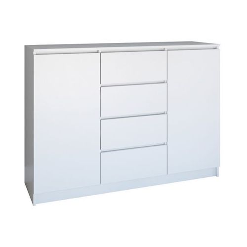 Parme - Commode De Salon - 2 Portes + 4 Triroirs - 120x40x97 - Buffet Style Scandinave - Meuble De Rangement - Blanc Le Mat