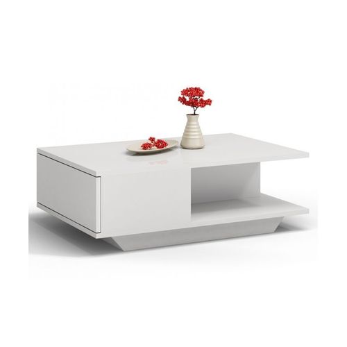 Table Basse Moderne Pour Salon Avec Un Espace De Rangement Denver - Blanc Brillant