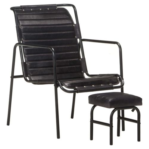 Vidaxl Fauteuil De Relaxation Avec Repose-Pied Noir Cuir Véritable