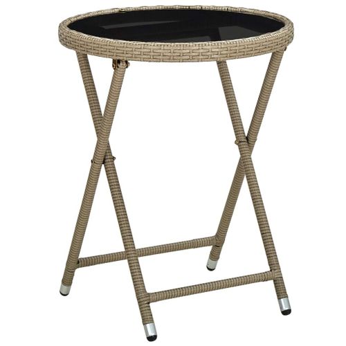 Vidaxl Table À Thé Beige 60 Cm Résine Tressée Et Verre Trempé