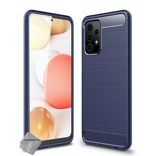 Housse Etui Coque Silicone Gel Carbone Pour Samsung Galaxy A52 5g + Verre Trempe - Bleu Fonce