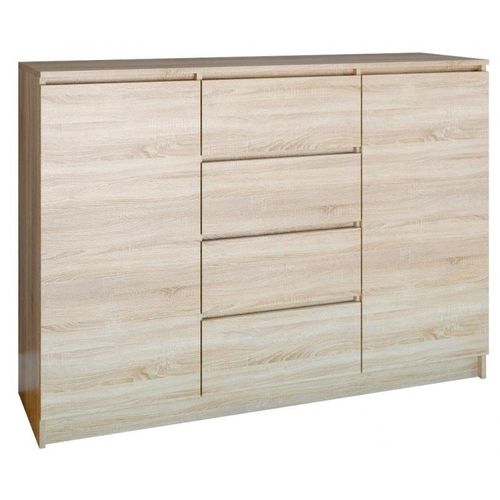 Parme - Commode Style Moderne Chambre/Salon/Bureau - 120x40x97 - 2 Portes+ 4 Triroirs - Meuble De Rangement Moderne - Sonoma