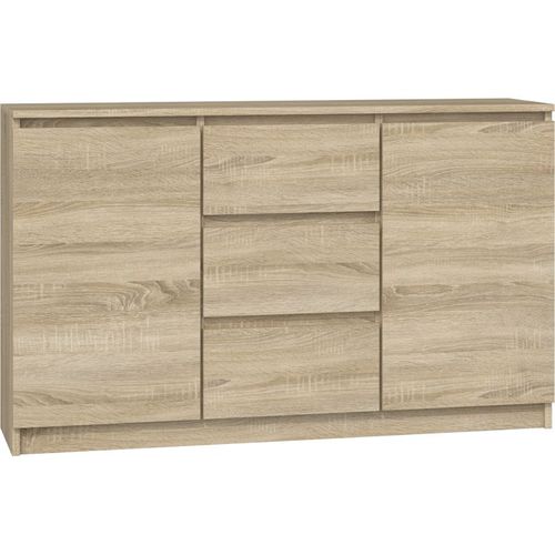 Cazar - Commode Moderne 2 Portes + 3 Tiroirs Chambre/Salon/Bureau| Dimensions : 75x120x30 - Design Minimaliste - Meuble Fonctionnel - Sonoma