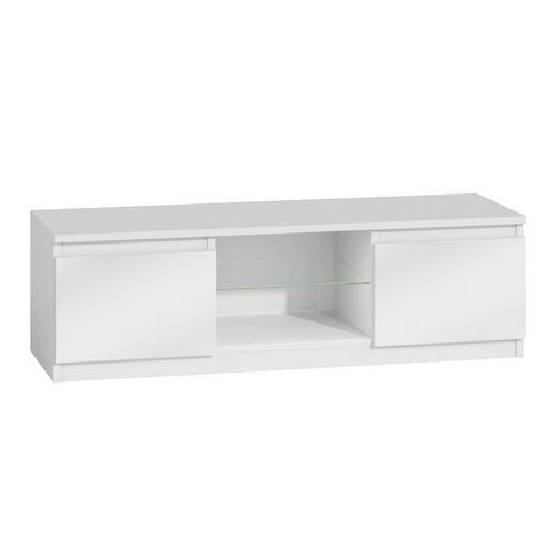 Tivoli - Meuble Bas Tv Moderne Salon/Séjour - Dimensions 36x120x40 - 2 Portes + Étagère En Verre - Rangement Matériel Télé/Vidéo - Blanc