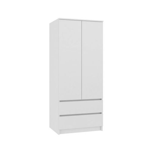 Turin - Armoire Chambre Bureau - Penderie Multifonctions - 2 Portes - 2 Grands Tiroirs - Meuble De Rangement - Dressing - Blanc