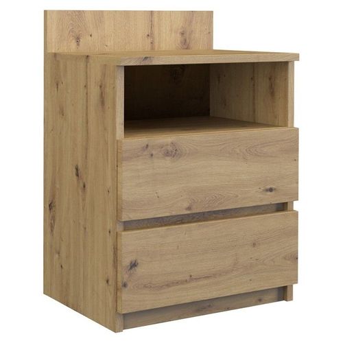Aster T1 - Table De Chevet - 59x40x32 Cm - Table D'appoint 2 Tiroirs + Étagère - Chevet Style Scandinave - Chêne