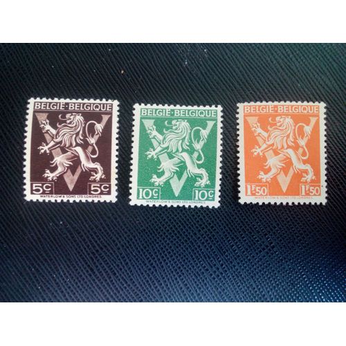 Timbre Belgique Yt 674 - 675 - 682 Lion Héraldique Avec 'v' 1944 ( 80505 )