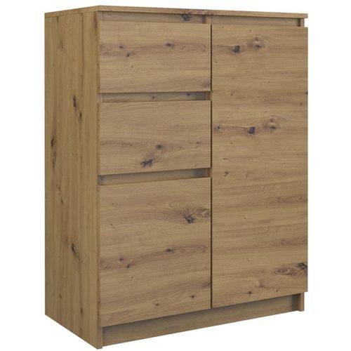 Parme - Commode Contemporaine Chambre/Salon/Bureau 97x70x40 Cm - Buffet Meuble D'éntrée 2 Portes & 2 Triroirs - Design Moderne - Chêne