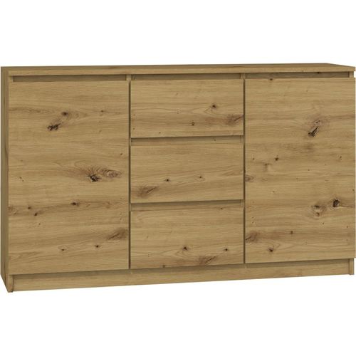 Cazar - Commode Moderne 2 Portes + 3 Tiroirs Chambre/Salon/Bureau| Dimensions : 75x120x30 - Design Minimaliste - Meuble Fonctionnel - Chêne
