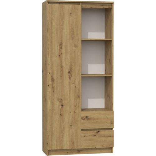 Livorno - Bibliothèque Étagère Moderne - Dimensions : 180x80x35 - 7 Tablettes Pratiques + 2x Tiroirs - Meuble De Rangement - Chêne