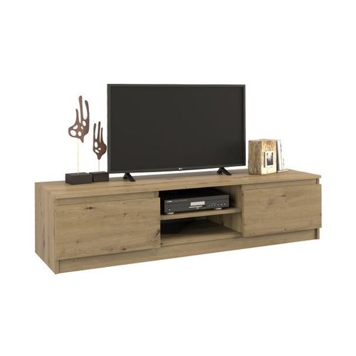 Tivoli - Meuble Tv Style Moderne - 140x40x36cm - 2 Niches + 2 Portes - Rangement Matériel Télé/Audio - Aspect Bois - Chêne Artisan