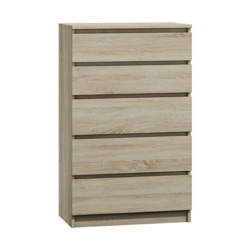 Milan - Commode Contemporaine Chambre/Salon/Bureau 40x70x112 - 5 Tiroirs Coullissants - Meuble De Rangementent - Chiffonier - Sonoma