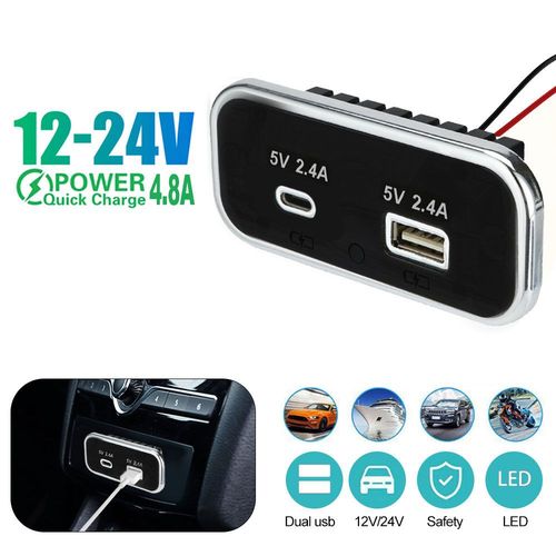 Prise De Chargeur De Voiture Pd3.0 Pour Moto,R¿Partiteur De Charge Usb,Adaptateur Secteur De Prise De Courant,12 V,24v,Auto,Camion,Bateau,Rl,Montres,Bus,Touristes,35.5w - Type Usb Type-C 4.8a