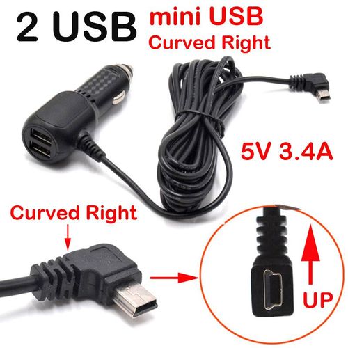 C¿Ble De Chargement Dvr Dash Cam,Chargeur De Voiture,Mini Usb,Micro Usb,Usb De Type C,Alimentation De 11,5 Pieds,12-24v Pour Cam¿Ra Dvr,Gps - Type Mini Right 2 Usb