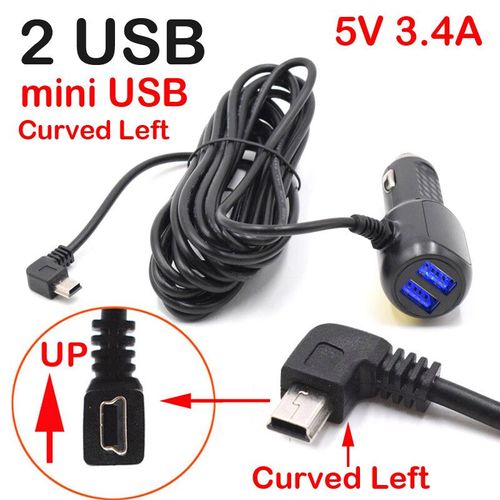 C¿Ble De Chargement Dvr Dash Cam,Chargeur De Voiture,Mini Usb,Micro Usb,Usb De Type C,Alimentation De 11,5 Pieds,12-24v Pour Cam¿Ra Dvr,Gps - Type Mini Left 2 Usb