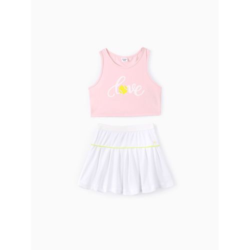Enfant Fille 2pcs Sporty Ball Print Débardeur Et Jupe Ensemble