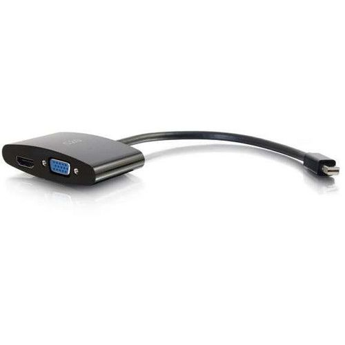 C2G 20cm Mini DisplayPort to HDMI or VGA Adapter Converter 4K UHD - Black - Adaptateur vidéo - Mini DisplayPort mâle pour HDMI, 15 pin D-Sub (DB-15) femelle - 20.3 cm - blindé - noir - support 4K