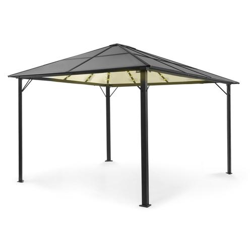 Blumfeldt Pantheon Solid Sky Ambient Solar Pergola Avec Toit 3x4m Polycarbonate Aluminium Éclairage