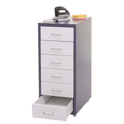 Caisson A Roulettes Boston T851, Meuble À Tiroirs En Acier, 69x28x41cm 6 Tiroirs   Gris Foncé Blanc