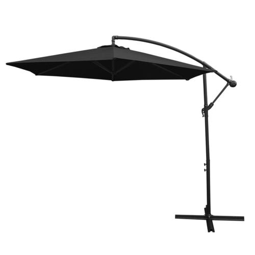 Parasol Cantilever Suspendu 3m Ombre Protection Uv Extérieur Jardin Terrasse Parasol Banane Inclinable Housse Imperméable Avec Manivelle Réglable Couleur Noir