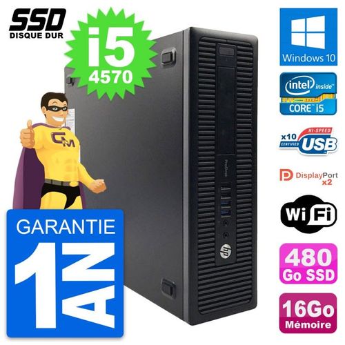 PC HP ProDesk 600 G1 SFF Intel Core i5-4570 RAM 16Go SSD 480Go Windows 10 Wifi