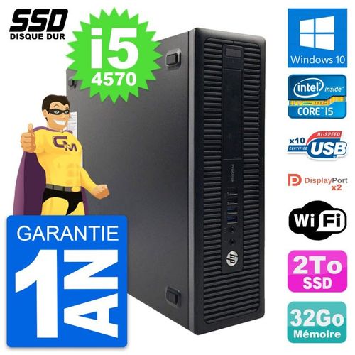 PC HP ProDesk 600 G1 SFF Intel Core i5-4570 RAM 32Go SSD 2To Windows 10 Wifi