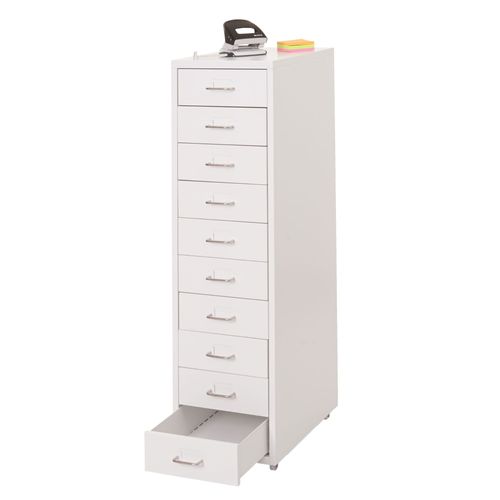 Caisson A Roulettes Boston T851, Armoire À Tiroirs Armoire En Acier, 110x28x41cm 10 Tiroirs   Blanc