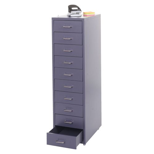 Caisson A Roulettes Boston T851, Armoire À Tiroirs Armoire En Acier, 110x28x41cm 10 Tiroirs   Gris Foncé