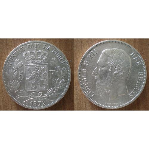 Belgique 5 Francs 1872 Piece Argent Franc Frs Frc Frs Belgium Leopold 2 Roi Des Belges