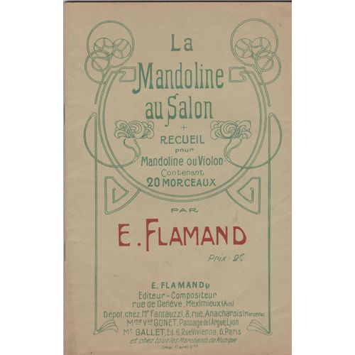 Partition E Flamand - La Mandoline Au Salon Recueil 20 Morceaux Pour Mandoline Et/Ou Violon