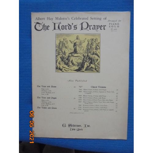 Albert Hay Malotte's Celebrated Setting Of The Lord's Prayer Arranged For Piano Solo 40267