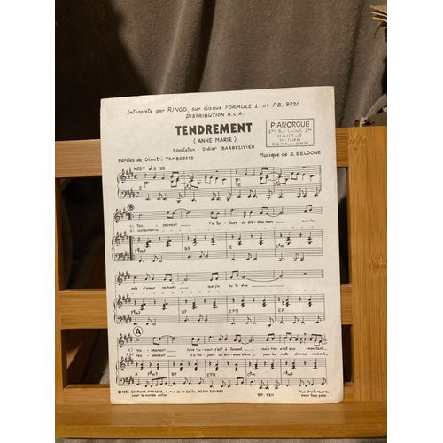 Ringo Tendrement Tambossis Beldone Partition Piano Accords Éd. Panache 1981