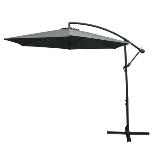 Parasol Cantilever Suspendu 3m Ombre Protection Uv Extérieur Jardin Terrasse Parasol Banane Inclinable Housse Imperméable Avec Manivelle Réglable Couleur Gris