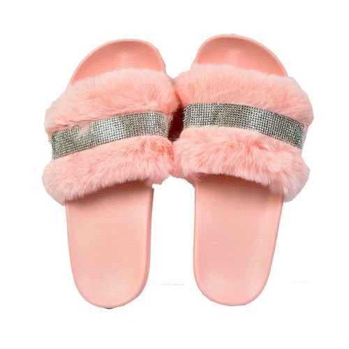 Claquettes Pour Femme Fourrure Confort Ml1c Strass Rose