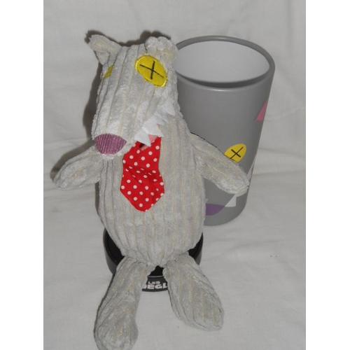 Doudou Peluche Grand Simply En Boîte Bigbos Le Loup Cravate Rouge Pois Blanc Les Deglingos 23cm Assis 33cm Debout