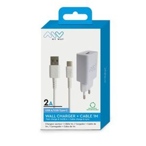 Myway Pack Chargeur Secteur 2a + Cable Usb C 1m Blanc