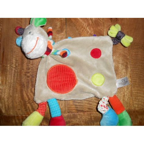 Doudou Plat Girafe Vache Zebre Ane Cheval Zoe Kiabi Gemo Nicotoy Simba Toys Echarpe Raye Rond Rouge Orange Vert Bleu Noeud Vert