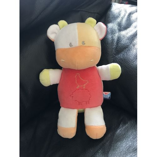 Doudou Vache Orange Jaune, Blanc Et Rouge Sucre D'orge Haut De 20cm