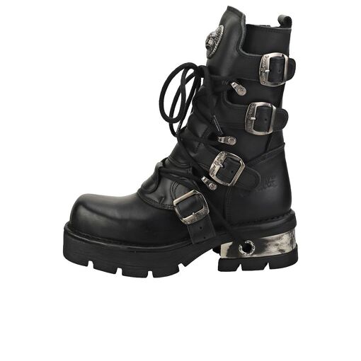 Bottines New Rock Talon Bloc Métal Noir – Neuf Avec Emballage, Taille 39 EU, Cuir, Fabriqué En Espagne