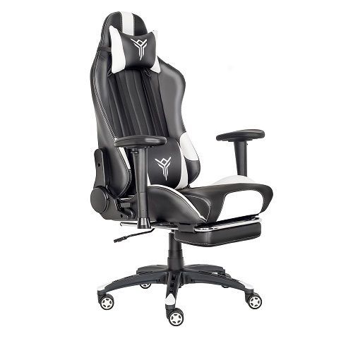 Fauteuil Gamer Ergonomique Inclinable - Coussin Têtière - Repose-Pieds - Hauteur Réglable Noir Blanc