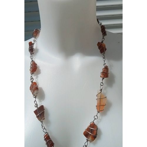 Collier Long En Agate Cornaline