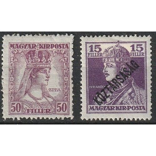 Timbres Hongrie Non Oblitérés Avec Charnières 1918, Effigies De La Reine Zita N° 192 Et Du Roi Charles 4 N° 212