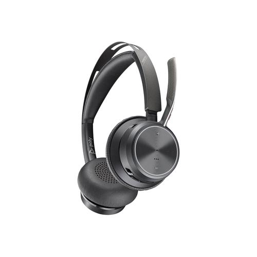 Poly Voyager Focus 2 UC - Micro-casque - sur-oreille - Bluetooth - sans fil, filaire - Suppresseur de bruit actif - USB-A via adaptateur Bluetooth - certifié Zoom