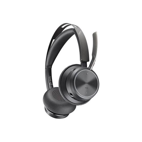 Poly Voyager Focus 2 UC - Micro-casque - sur-oreille - Bluetooth - sans fil, filaire - Suppresseur de bruit actif - USB-C via un adaptateur Bluetooth - avec support de chargement - certifié Zoom