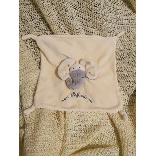 Doudou Plat Éléphant Gris Jaune Mon Elefandoux Tcf