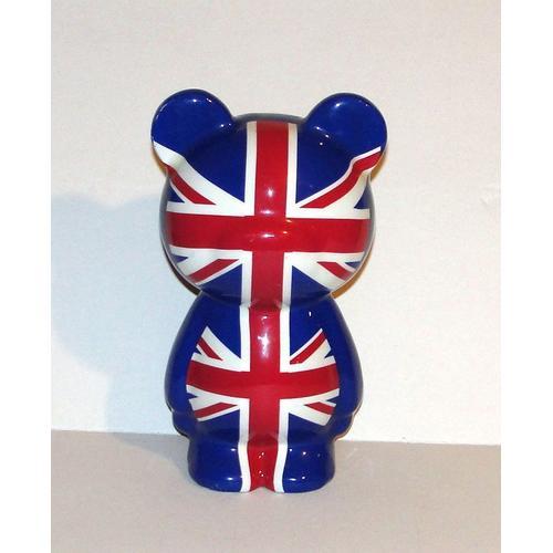 Ours Union Jack Drapeau Anglais Bleu Foncé Figurine The Crazy Art Factory 26cm