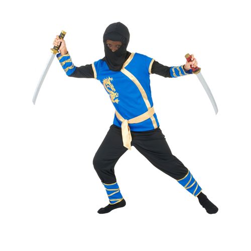 Déguisement Ninja Bleu Et Or Garçon - Taille: 5 À 6 Ans