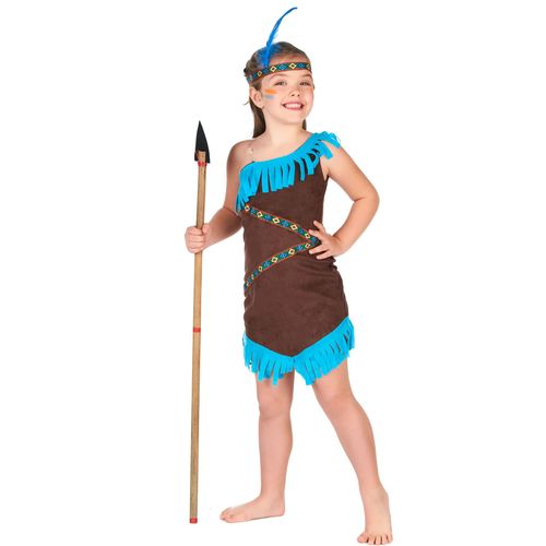 Déguisement Indienne Marron Et Bleu Fille - Taille: 7 - 9 Ans (M)