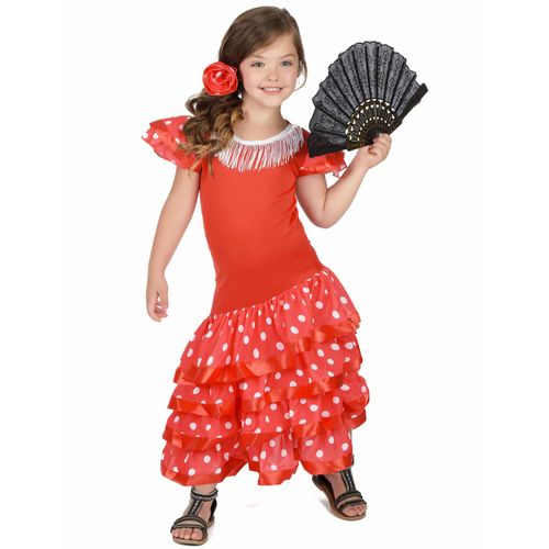 Déguisement Danseuse Flamenco Rouge À Pois Blanc Fille - Taille: S 4-6 Ans (110-120 Cm)