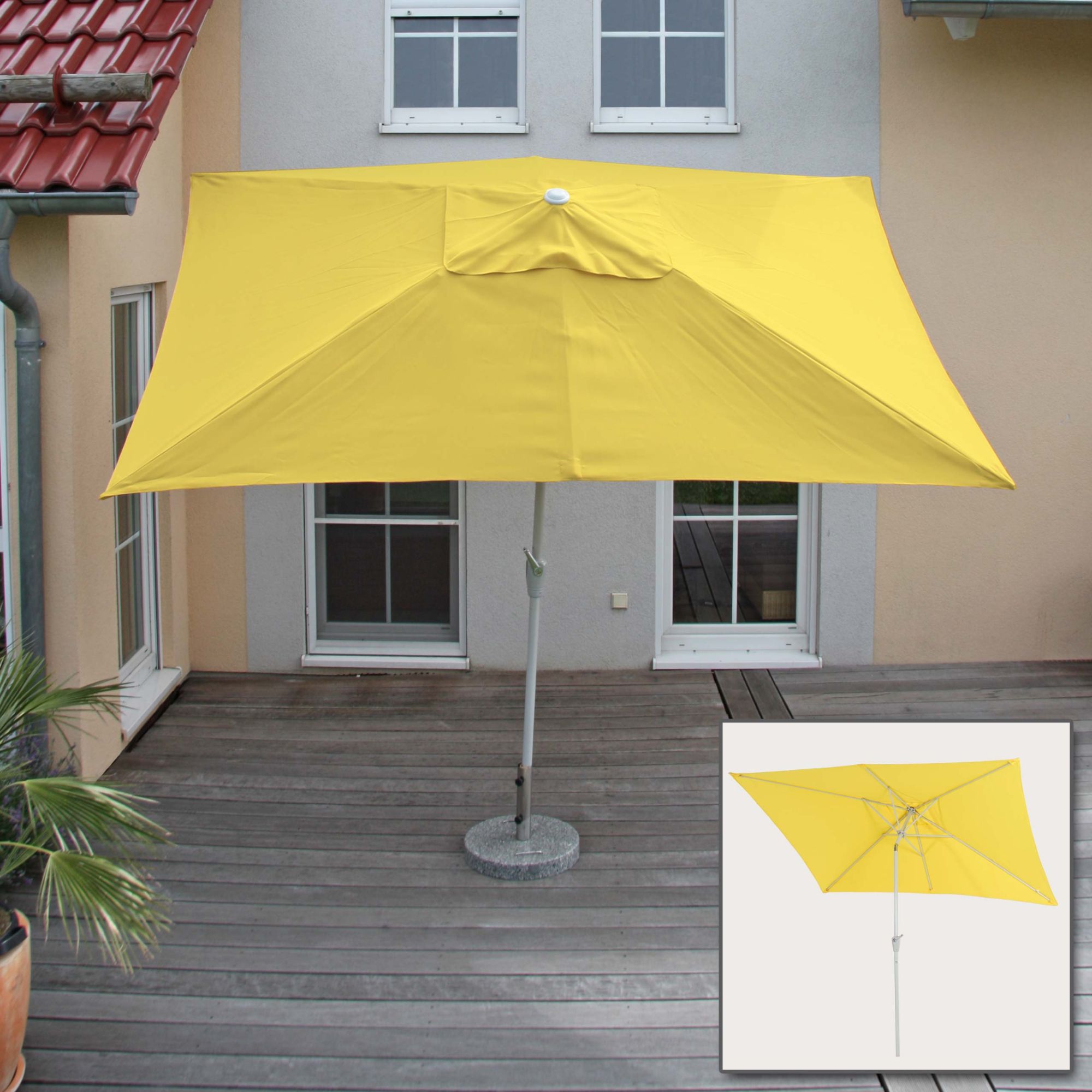 Parasol N23, Parasol De Jardin, 2x3m Rectangulaire Inclinable, Polyester/Aluminium 4,5kg   Jaune